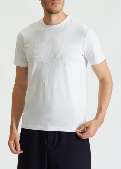 Белая футболка EA7 Emporio Armani с логотипом в тон, фото